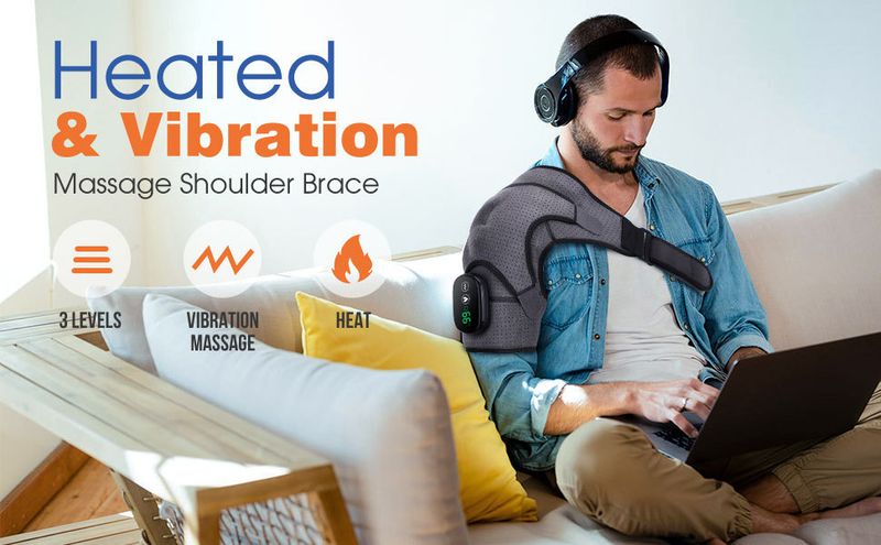 heating massage shoulder pad Heating vibration USB charging shoulder pad Touch screen sports joint hot compress protective gear_voghion.com