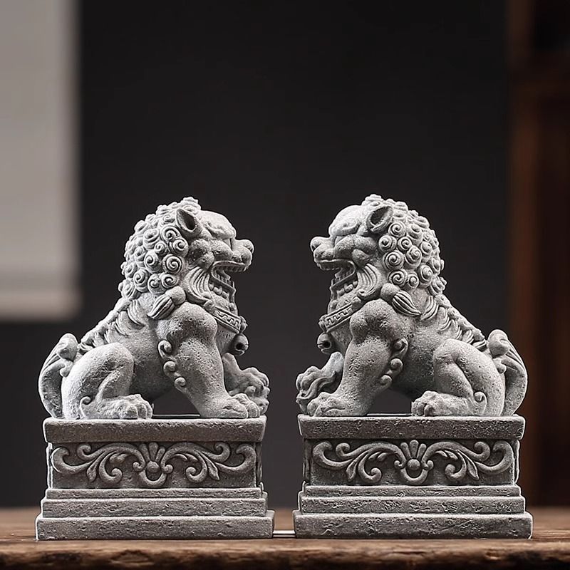 New Stone Carving Lion Pair Cement Chinese Style Creative Fish Tank Bonsai Landscape Decoration Ornament_voghion.com