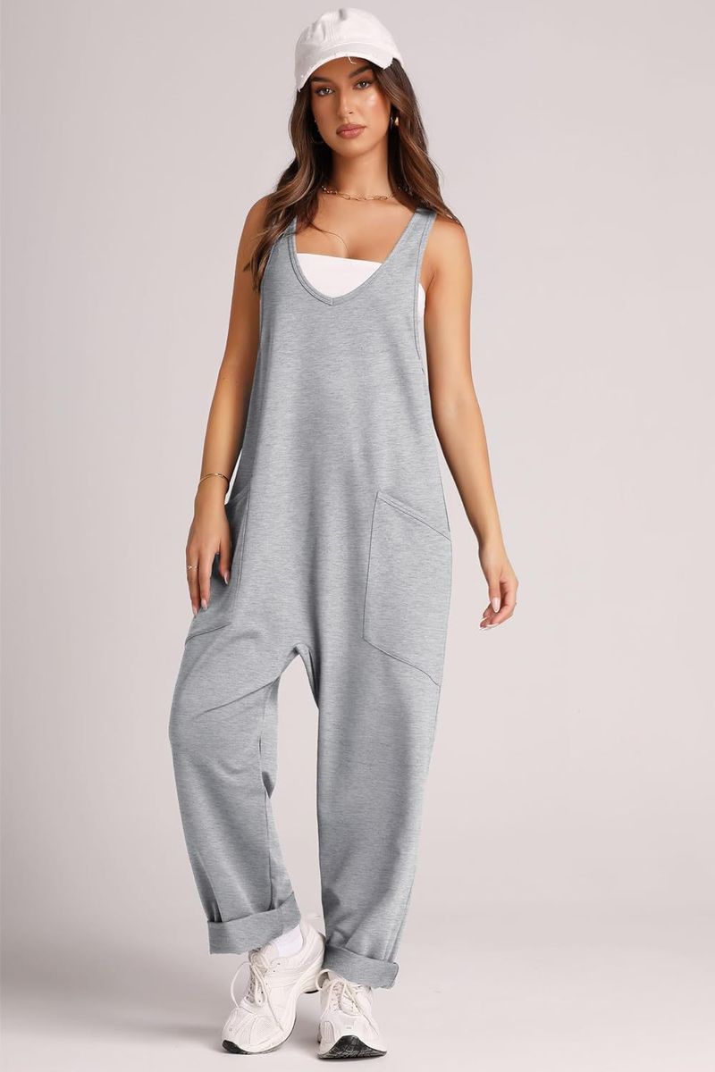 Sommer-Jumpsuit aus Baumwolle für Damen – Ärmelloser Overall mit Taschen, lässiger, lockerer Schnitt | Streetwear-Mode | Leicht und atmungsaktiv_voghion.com