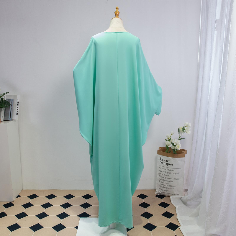 Dammekleeder Einfarweg Arabesch Kleed Fraekleed mat Kappduch Abaya Casual Loose Fliedermausärmel Robe_voghion.com