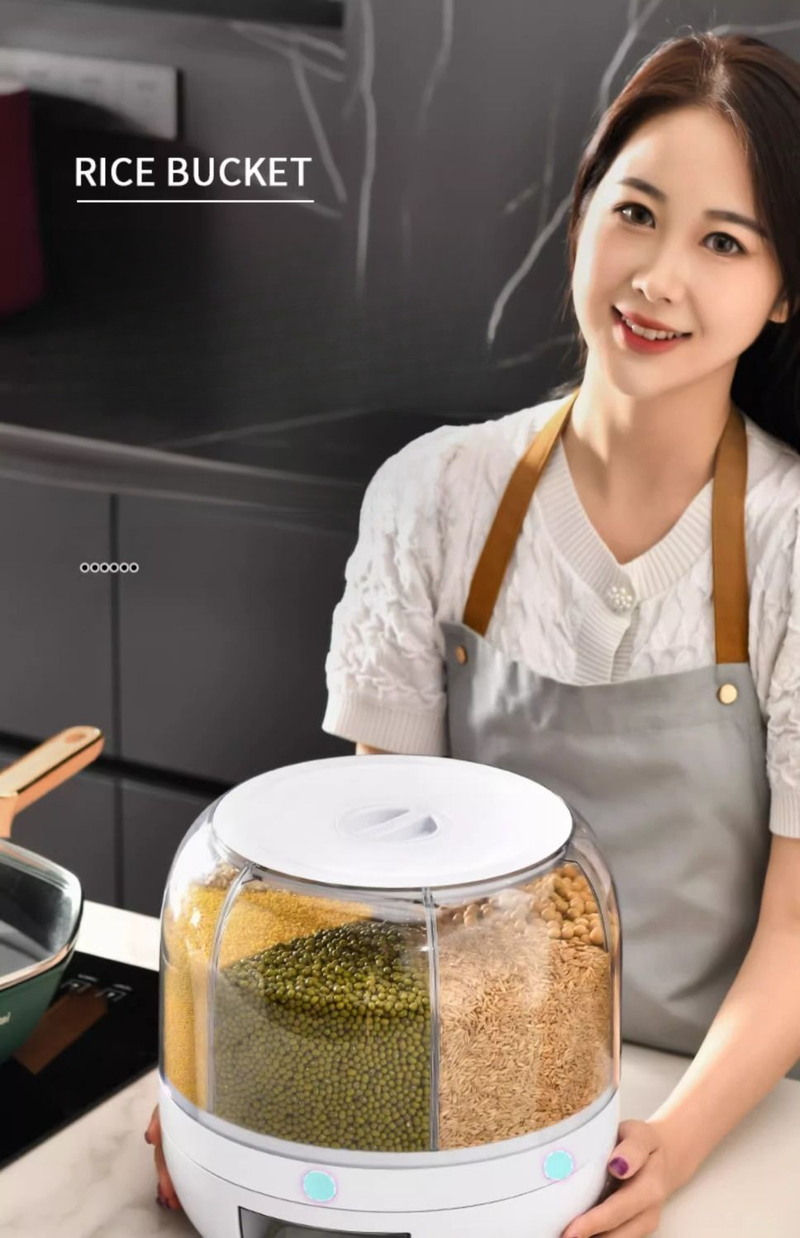 Food Grade Grain Box Container Household Insect-Proof Moisture-Proof Sealed Rotating Divider Rice Jar Storage Bin_voghion.com