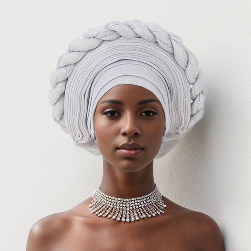 Muslimischer Hut, dickes, pudriges, laminiertes Wimpernband und passende Zöpfe, AutoGele, Hochzeitsgesellschaft, afrikanischer Duttkopf_voghion.com
