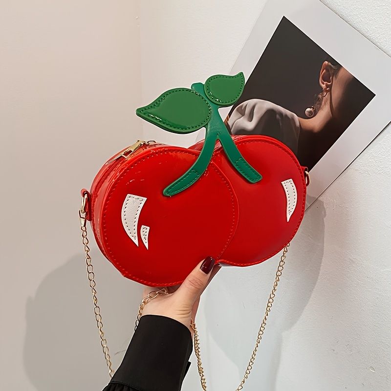 Crossbody Bag For Women Cherry-shaped With A Stylish Red Design New PU Model Versatile And Unique In Style With A Zipper And Chain Strap This Single-s_voghion.com