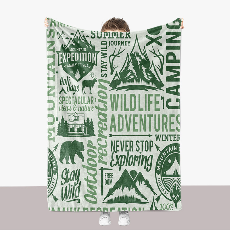 Creative English Graffiti Series Flannel 3D Printed Sofa Thickened Cover Blanket_voghion.com