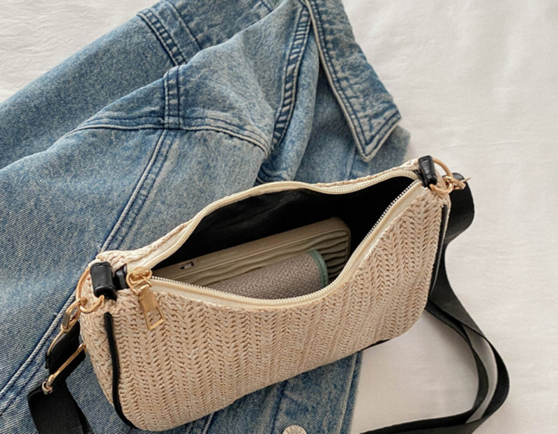 Borsa piccola in tessuto estivo Borsa da donna sotto le ascelle in tessuto erba alla moda e alla moda, borsa a tracolla singola con texture unica_voghion.com