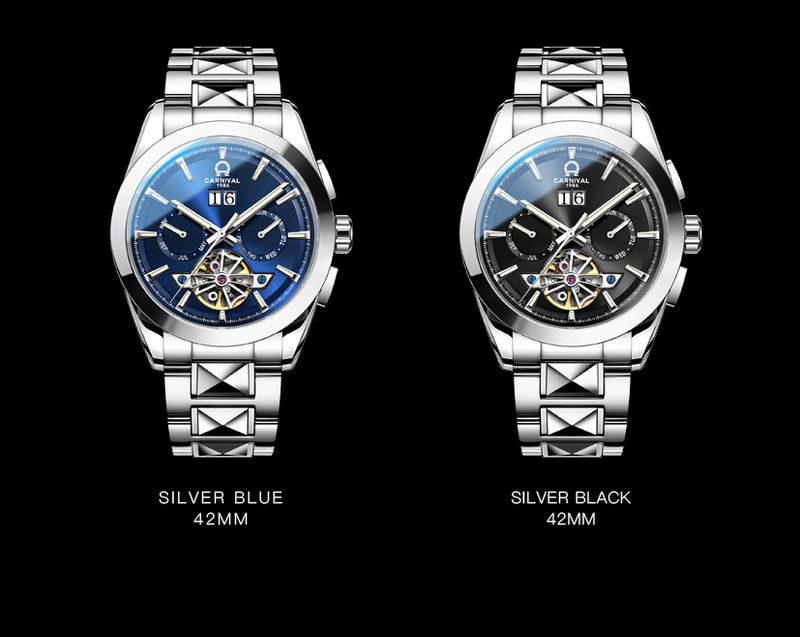 Orologio meccanico di lusso da uomo Carnival Brand, cinturino in acciaio al tungsteno di alta qualità, impermeabile fino a 50 m, con data e tourbillon automatico_voghion.com