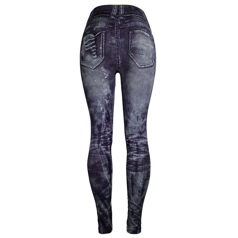 Leggings imitation denim pour femmes, pantalons multicolores populaires à neuf points pour soulever les hanches_voghion.com