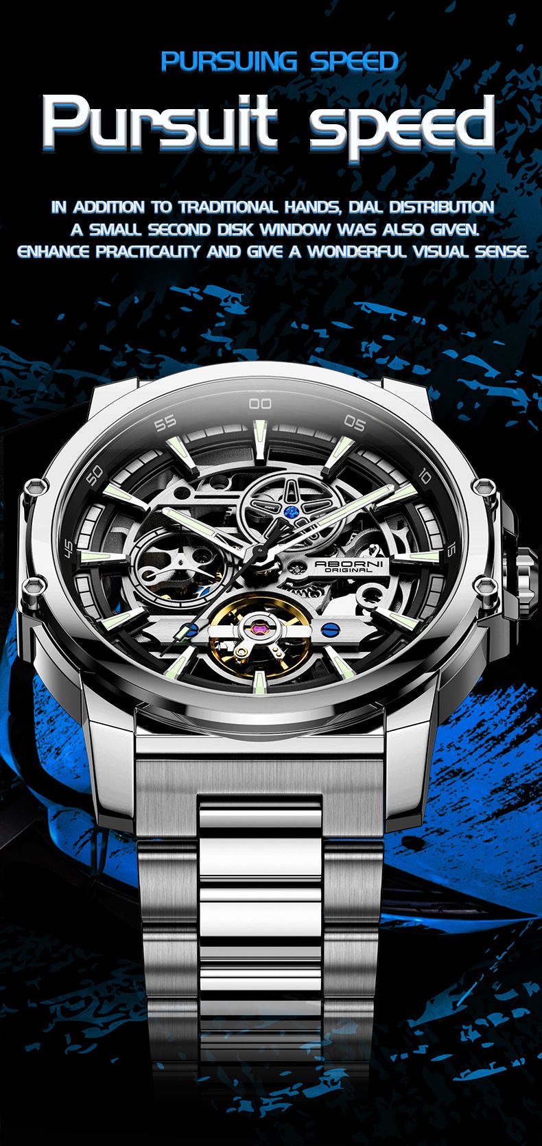 Men's Stainless Steel Skeleton Automatic Mechanical Watch With Luminous Hands And Butterfly Clasp Stainless Steel Watch Men's_voghion.com