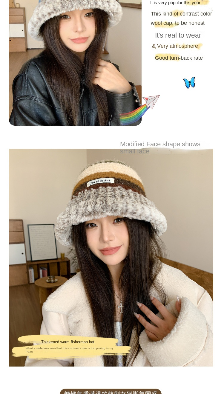 Autumn and winter light luxury fashion trend dopamine knitted wool hat female warm Japanese big head circumference basin hat_voghion.com