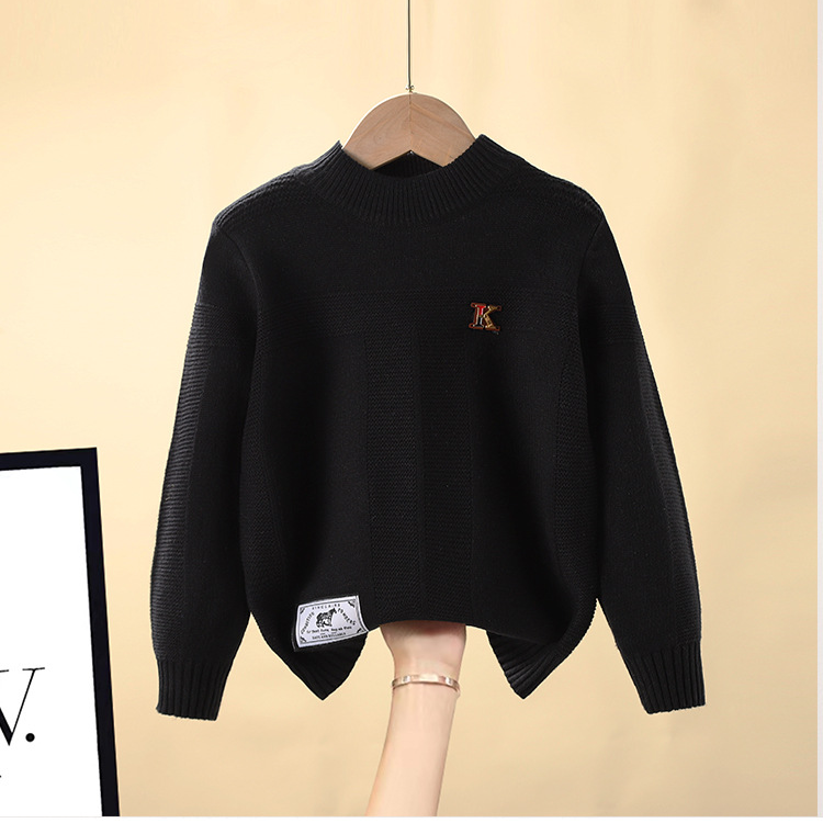 Ropa para niños Nuevo abrigo inferior para niños suéter de cuello redondo abrigo de hilo de punto para niños de color sólido_voghion.com