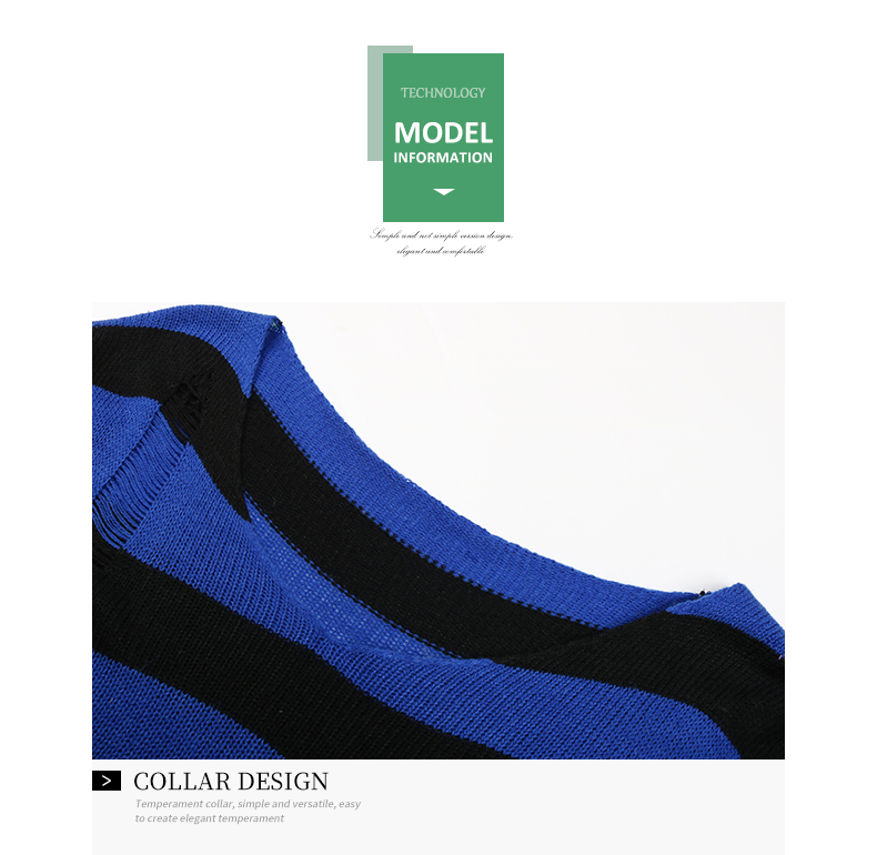 Maglione con fondo lavorato a maglia corto a maniche lunghe con scollo a V a righe_voghion.com