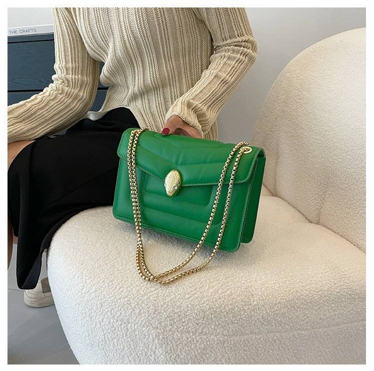 Fashion Snakehead Women's Bag PU Leather Chain Slanting Small Square Bag Women Soft Leather Linger Retro Shoulder Bag For Women_voghion.com