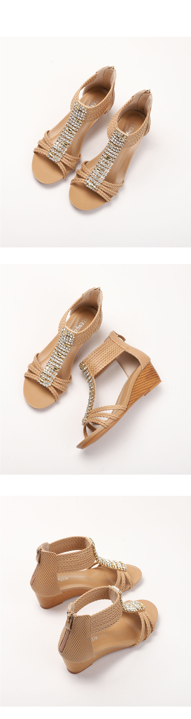 Sandali Capispalla da donna Scarpe romane antiscivolo con strass etnici bohémien_voghion.com