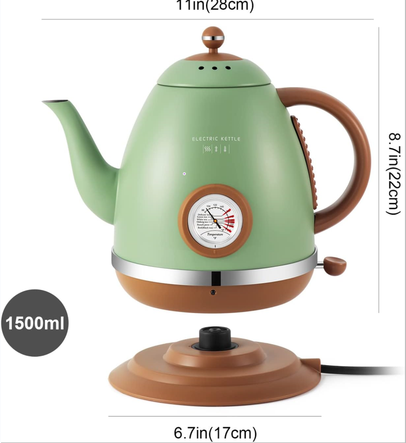PSE303 1500W Elektriskā tējkanna instrumentu tipa skalas termometrs tējkanna elektriskā tējkanna 1,5L zoss kakla kafijas tējkanna 360 grādu rotējoša pamatnes atdalīšana_voghion.com