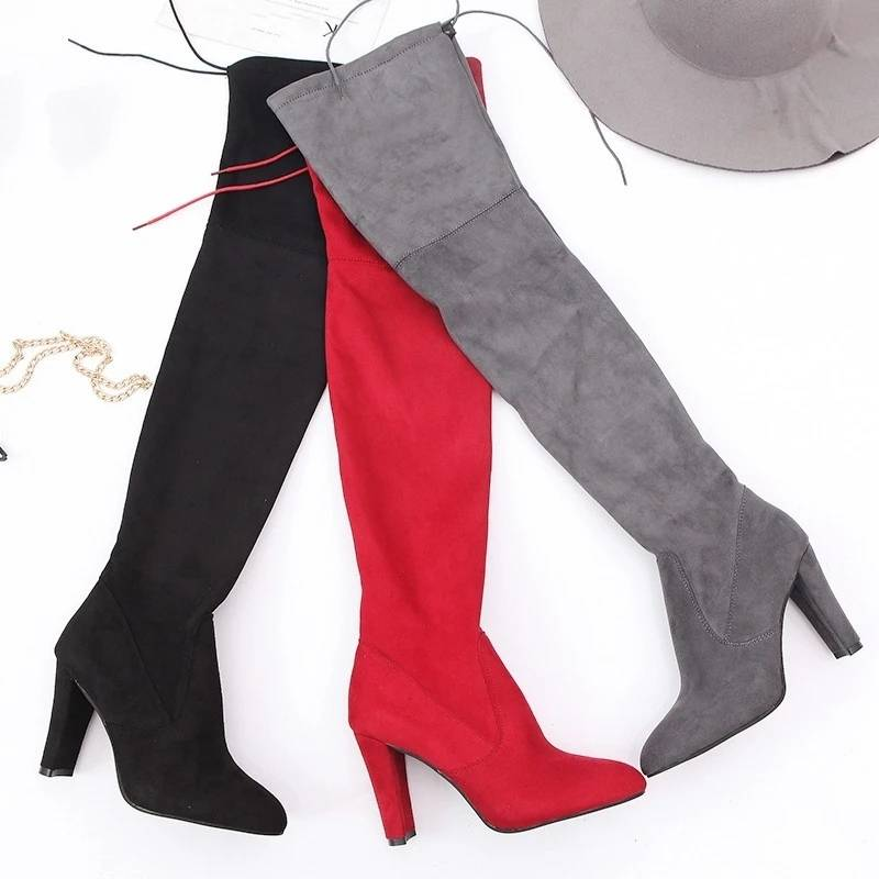 Fashion Over The Knee Women Boots Stretch Fabrics High Heel Slip On Shoes Pointed Toe Woman Long Boots Size Plus Size S015_voghion.com