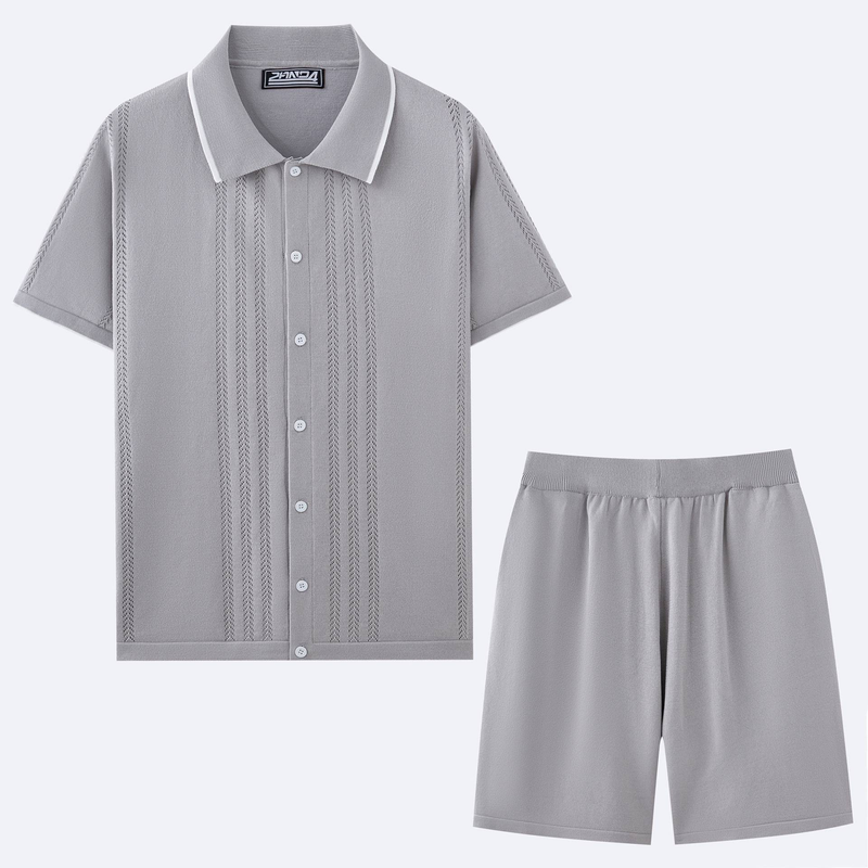 Îmbrăcăminte pentru bărbați Pulover casual Costum din două piese Costum polo tricotat din mătase rece_voghion.com
