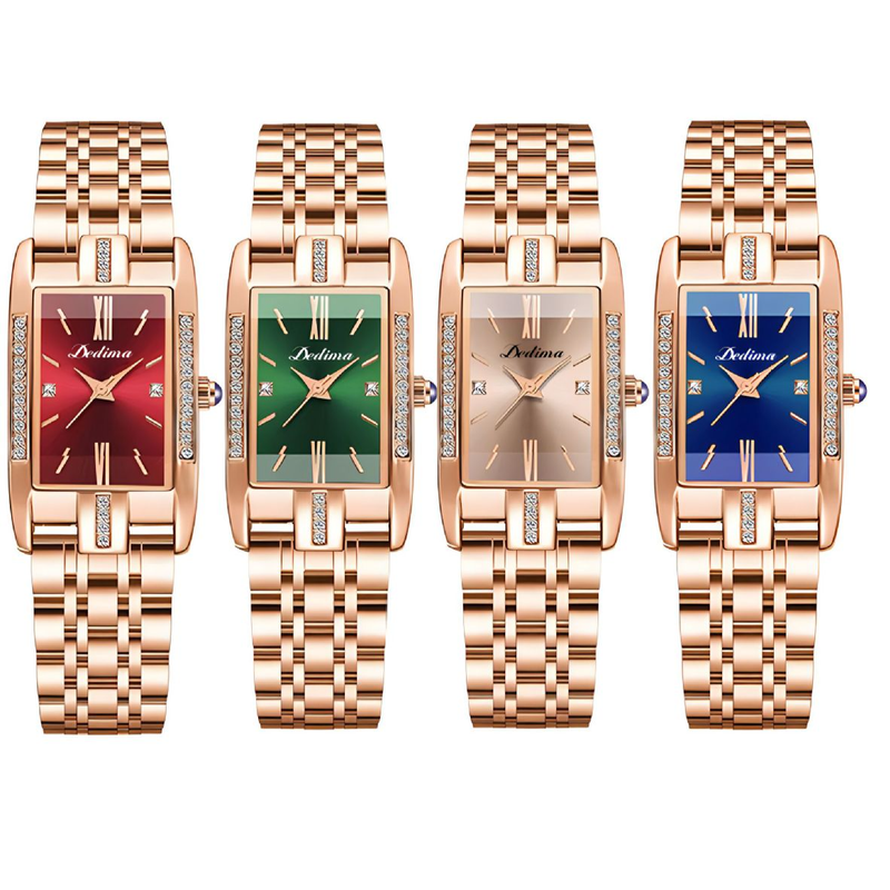 Damenuhren Damen Diamantbesetzte quadratische Digitaluhr Modische Modeuhr aus massivem Stahl mit Schleifenschnalle_voghion.com