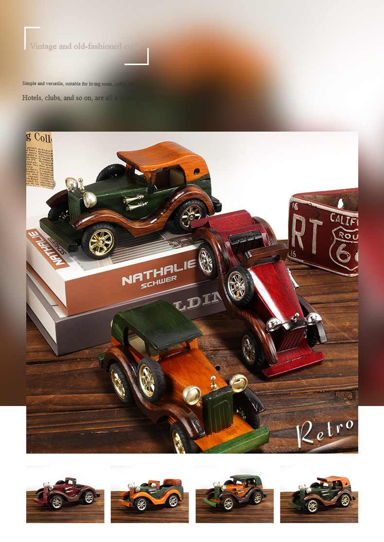 Fashion Retro Wooden Car 8 Inch Creative Home Desktop Ornaments Car Decoration Model Ornaments Manufacturers Wholesale_voghion.com