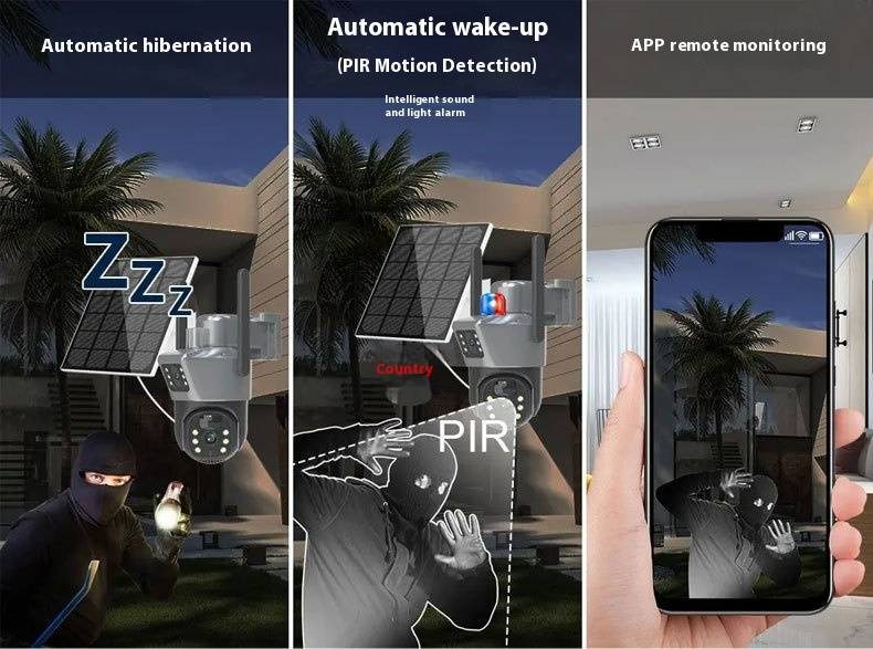 V380 Dual-Lens Solar Security Camera - Wireless Outdoor Surveillance With Phone Remote Access, Low Power Consumption_voghion.com