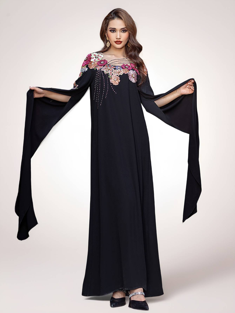 Abito da donna musulmana, leggero, di lusso, con applicazioni ricamate e perline, abito da donna Abaya, abiti da donna in Medio Oriente_voghion.com