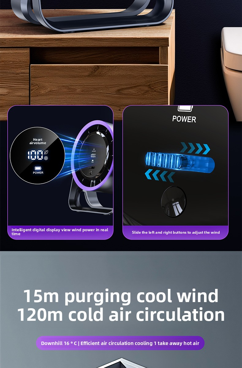 Ventilador de mesa USB com visor digital - Suporte de parede e ventilador de mesa para escritório/dormitório (3 configurações de velocidade, bateria de 2000 mAh, ≤ 30 dB, silencioso)_voghion.com