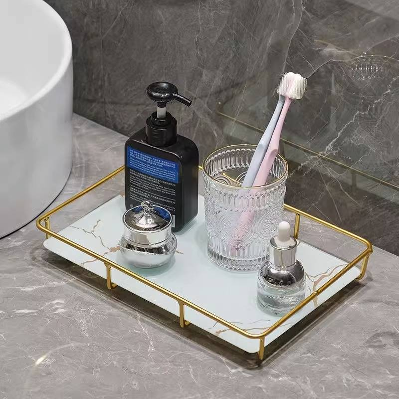 Badezimmer Toilette Badezimmer Waschbecken Kosmetik Box Lagerregal Regal Waschbecken Licht Luxus Stil Desktop Tablett_voghion.com