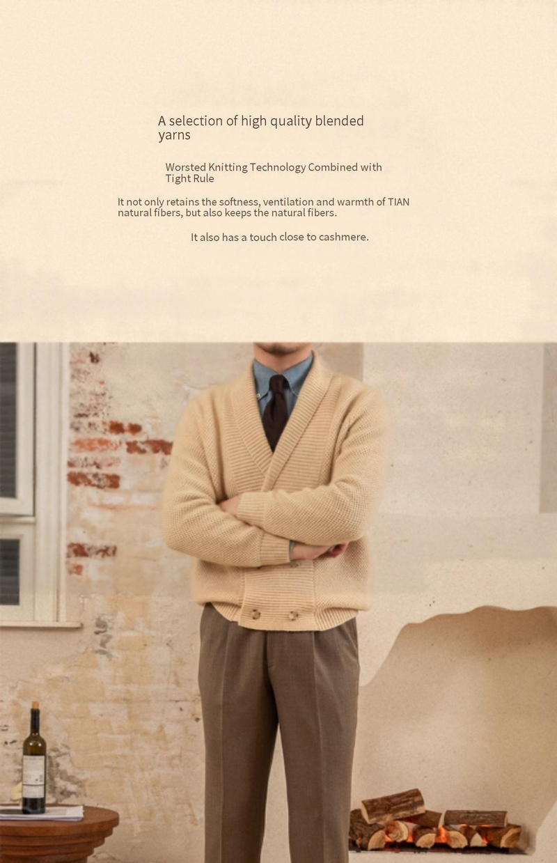 Men’s Oversized Shawl Collar Cardigan | Cozy Knit Sweater For Winter (M-3XL, Beige & Black)_voghion.com