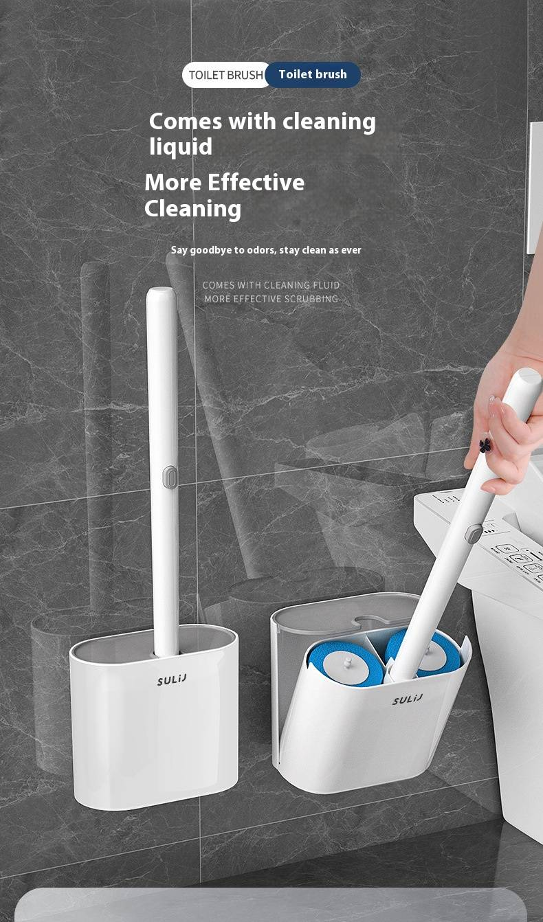 Disposable Toilet Brush With 16 Replaceable Heads – Wall-Mounted, Hygienic Cleaning Tool, Plastic Handle (Single/Double Holder Options)_voghion.com