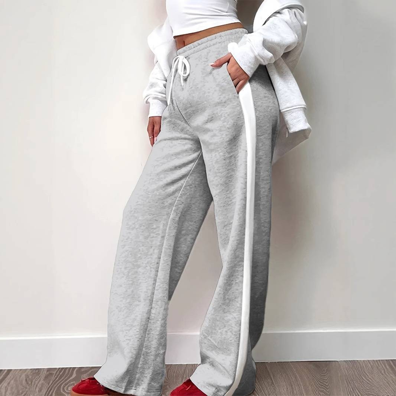 Pantaloni da jogging da donna con blocchi di colore a contrasto, elastico in vita e coulisse finta - Pantaloni casual comodi e larghi_voghion.com