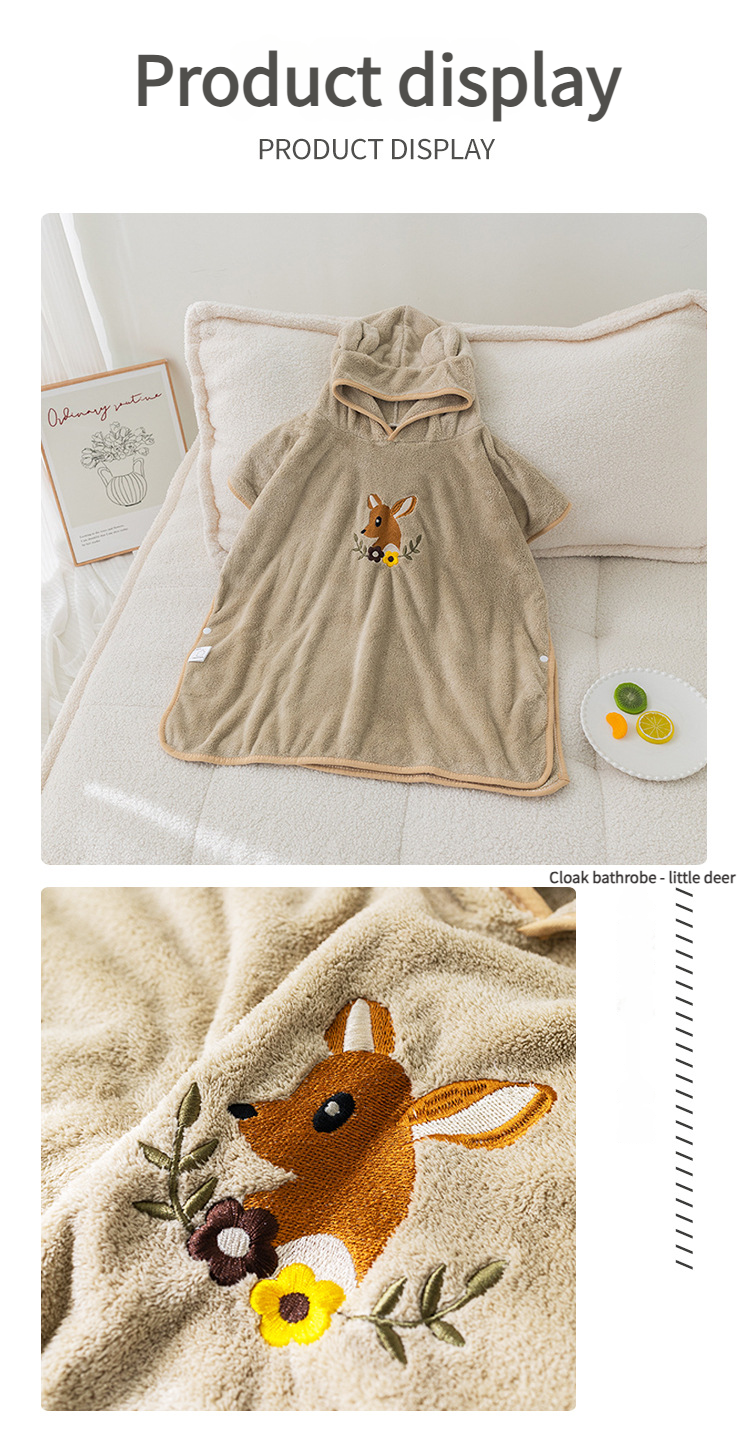 New Style Coral Fleece Kids' Bathrobe, Cartoon Hooded Baby Bath Cape & Beach Towel_voghion.com