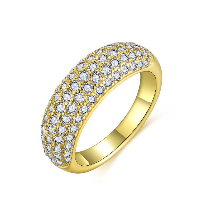 Elegante anello Half Eternity con moissanite da donna, in argento sterling S925 placcato oro 18 carati, fascia impilabile minimalista di ispirazione vintage_voghion.com