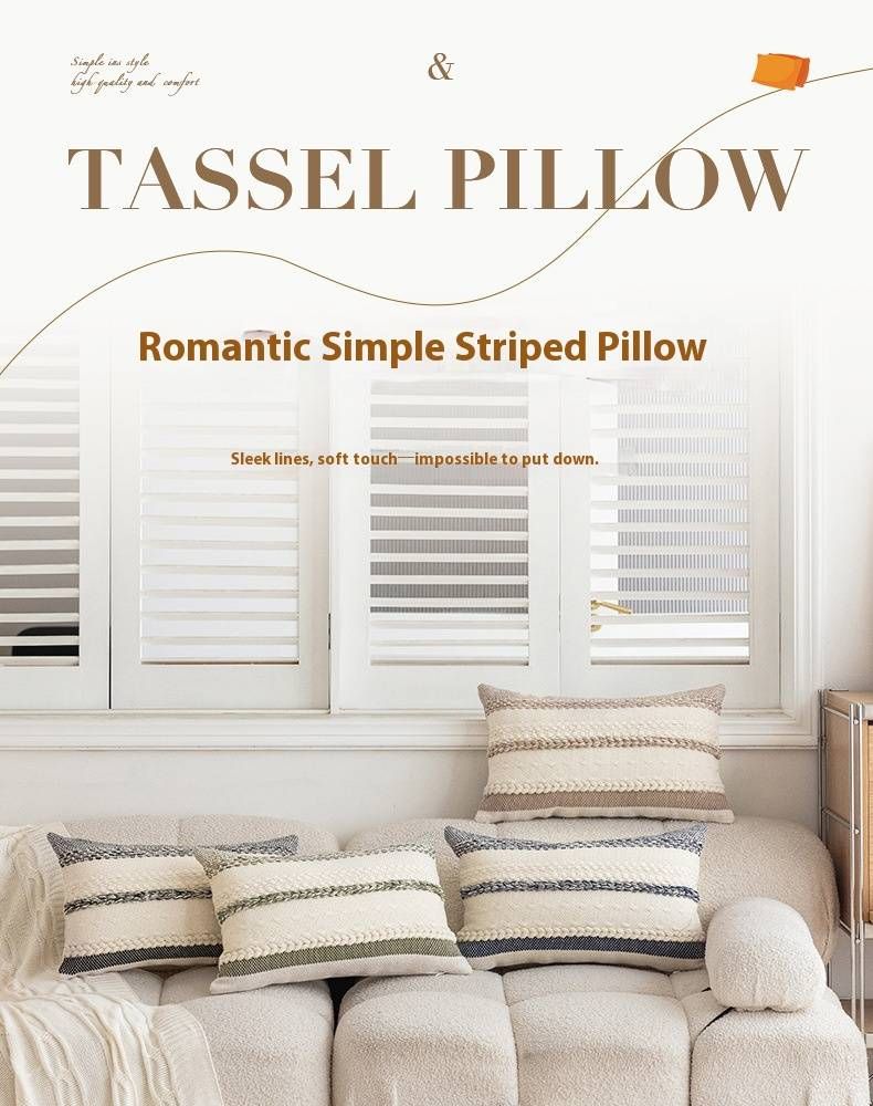 Braided Stripe Throw Pillow Cover Set – Modern Minimalist Woven Cushion Cases For Sofa & Bed, 30x50cm Poly-Cotton Blend Decorative Pillow Covers_voghion.com