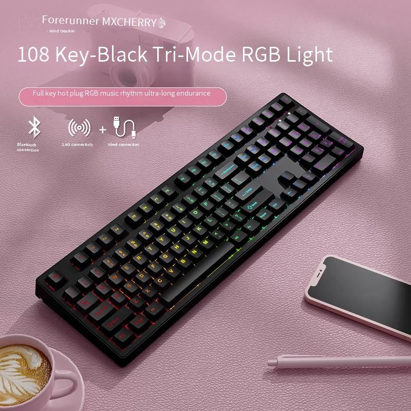 Voghon Wireless Mechanical Keyboard With Cherry MX Switches, RGB Backlit, Bluetooth 3-Mode (87/108 Key), Side-Printed Keycaps For Office & Gaming_voghion.com