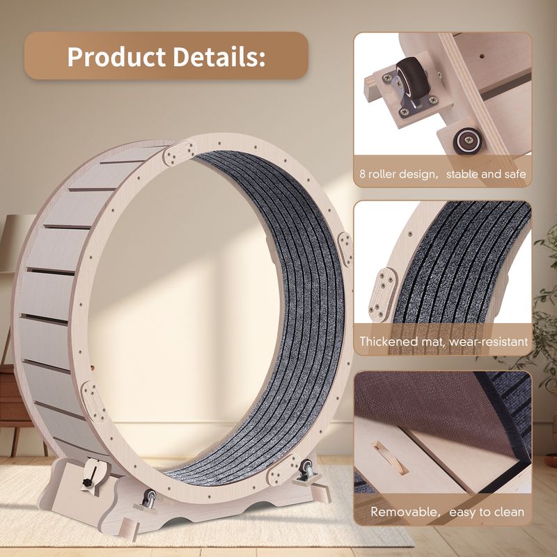 Cat Exercise Wheel For Indoor Cats, Cat Running Wheel With Carpeted Runway, 41" Natural Wood Color_voghion.com