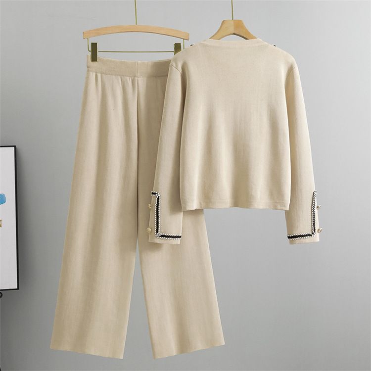 Vêtements pour femmes Mode Tempérament Col rond Cardigan tricoté Costume Femme Style occidental Slim Petit Costume deux pièces_voghion.com