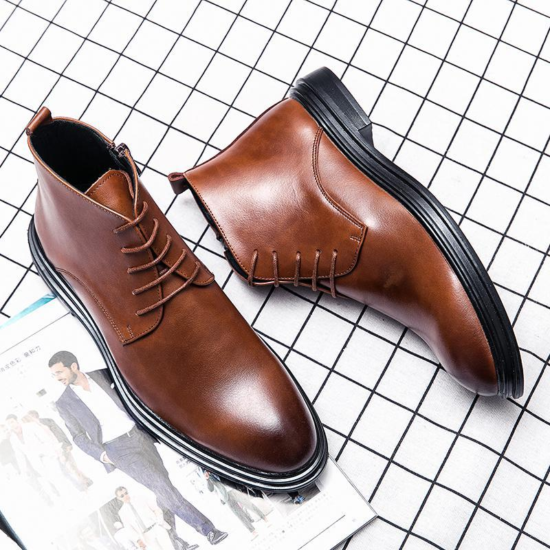 Suitable For All Seasons All Seasons High Martin Mid Top Leather Shoes Men's British Brogue Ankle Boots_voghion.com