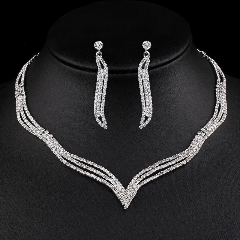 Luxus Kristall Braut Bijouen Set Strass Hochzäitskleed Banquet Zirkon Kette Halskette Ouerréng Sets Damen Accessoiren_voghion.com