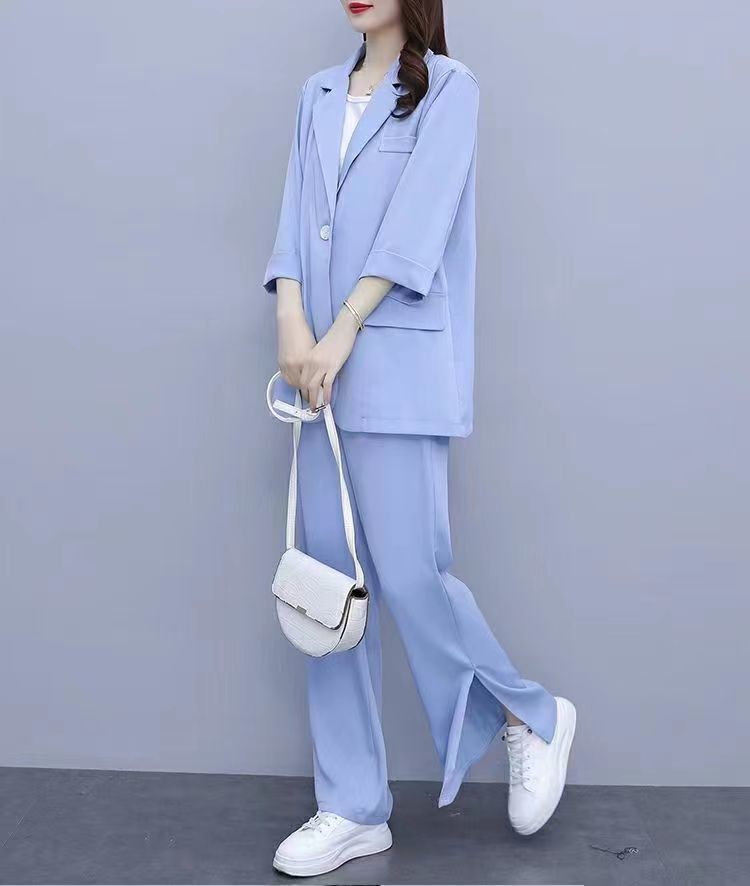 Women's Clothing Large Size Spring And Summer New Fashionable Small Suit Thin Jacket Leisure Loose Slim Two Piece Suit_voghion.com