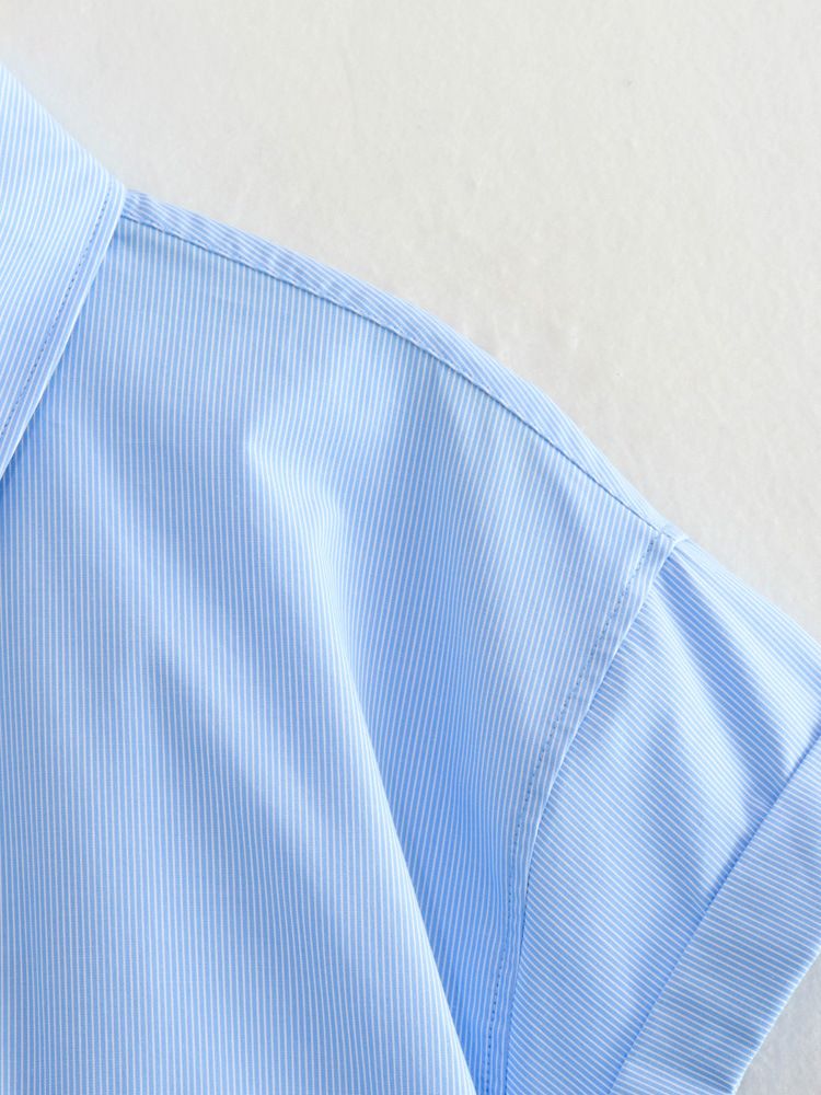 Camicia estiva in popeline con decorazione a tasca corta e larga in stile europeo e americano_voghion.com