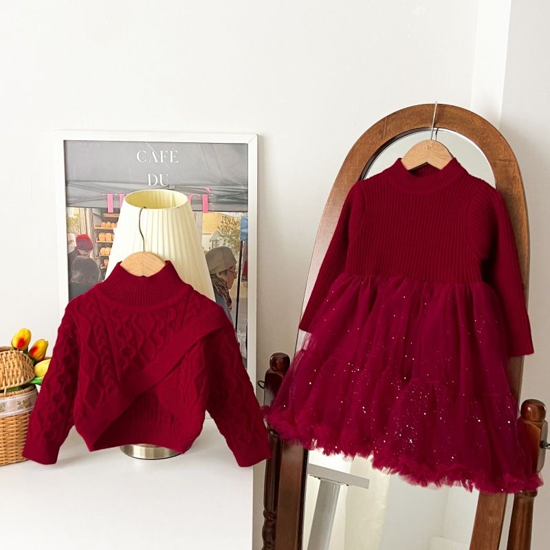 Mädchen Pullover Kleid Frühjahr Neue Stil Prinzessin Kleid Niedlich Gestrickte Tutu Rock Zwei Stück Set_voghion.com