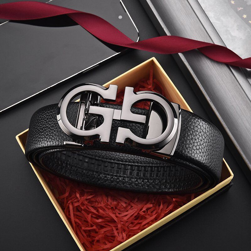 HOT Men Automatic Buckle Alloy Letter Cowhide Versatile Minimalist Western Pants Jeans Business Casual Men's Belt_voghion.com