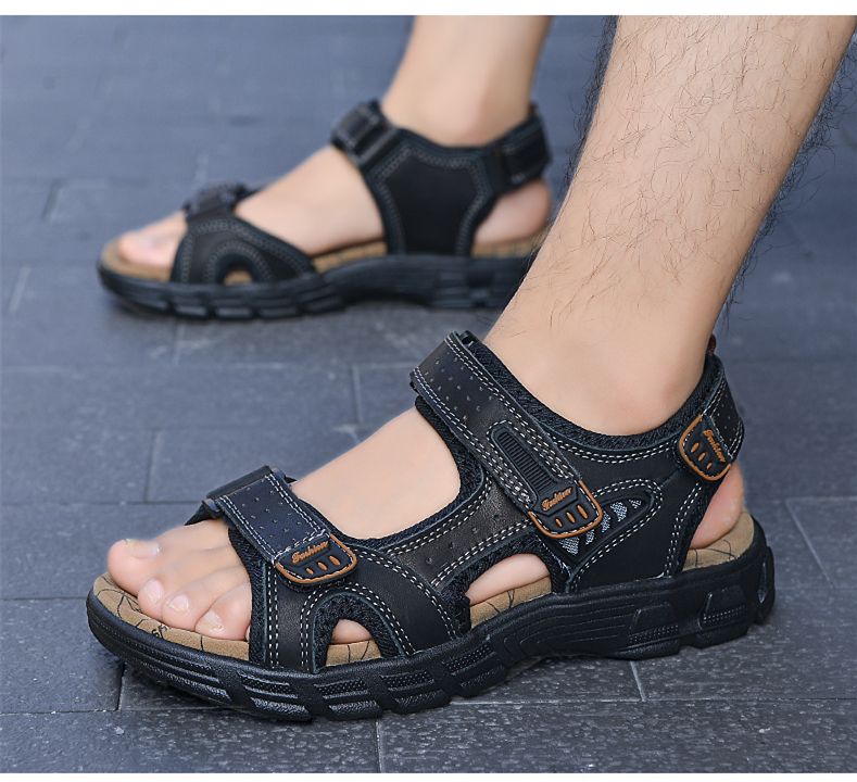 Echt Lieder Männer Sandalen Summer Fräizäit Männer Schong Héichqualitativ mëll Casual Sandalen fir Männer Strand Wanderschong Gréisst 46_voghion.com