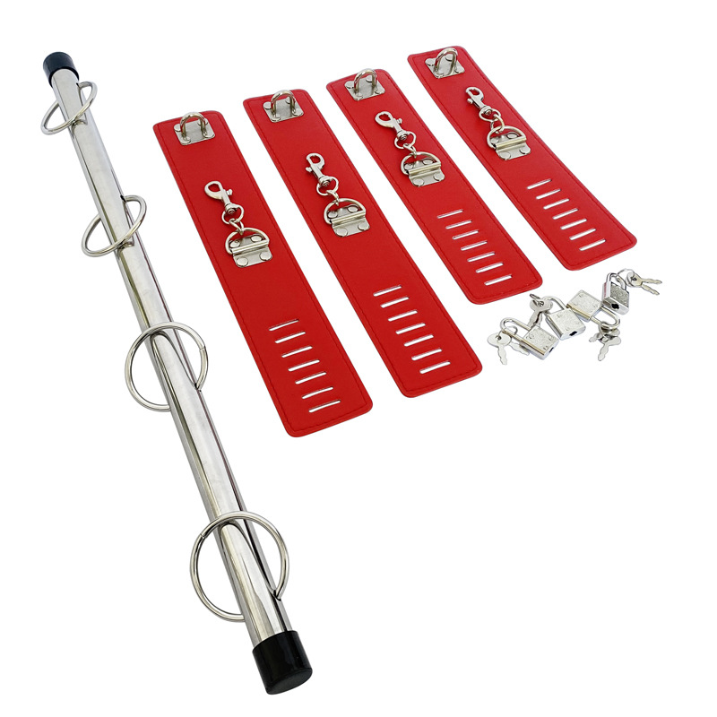 Adult products stainless steel pipe binding hand and foot restraint belt one-word steel pipe leather handcuffs and foot cuffs with lock_voghion.com