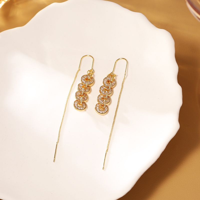 Boucles d'oreilles pendantes en forme de pièces de monnaie de style chinois - Design à long pompon, luxe léger, élégant et tendance avec une personnalité unique_voghion.com