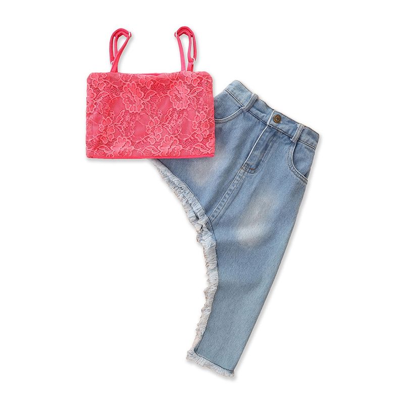 Kinderkleidung Sommer Mädchen Jeansanzug Baby Unregelmäßige Hosenträger Top Faltenrock_voghion.com