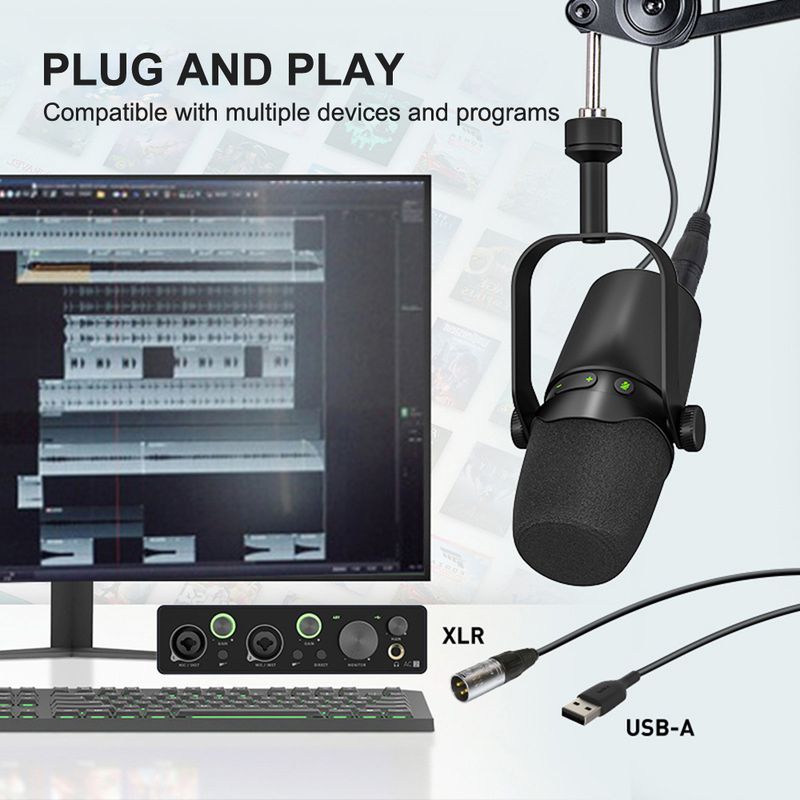 Microfono dinamico USB/XLR professionale 2 in 1 con uscita cuffie integrata e isolamento acustico per podcast, giochi in diretta_voghion.com