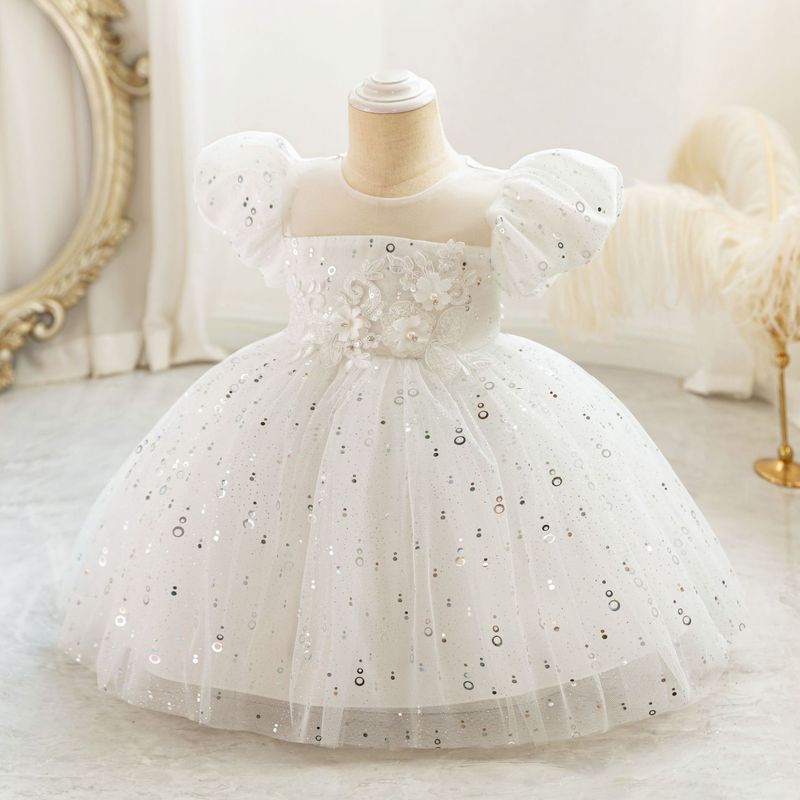 2024 nouvelle robe d'hôte pour enfants robe de soirée pour fille de fleur d'un an robe de princesse florale à manches bouffantes robe en gaze en stock_voghion.com