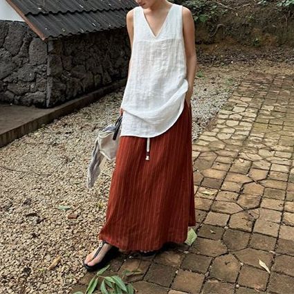 Nuovo stile coreano alla moda, semplice, estivo, vecchio stile, senza maniche, gilet bianco, splendido top senza schienale, abbigliamento da donna_voghion.com