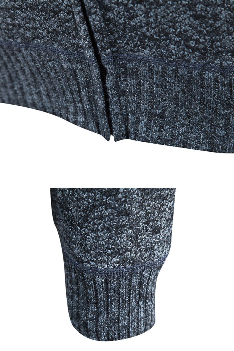 Men’s Fleece-Lined Zip Hoodie – Winter Thermal Knit Sweater With Color-Block Design_voghion.com