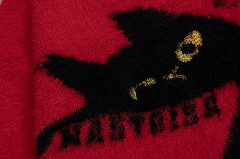 Katzenstickerei Mohair Weicher Rundhalspullover für Männer, Lockere Passform, Herbst Winter, Paar Lazy Stricktop,_voghion.com